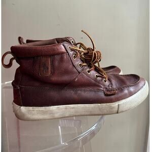 Polo Ralph Lauren Shoes Tavis Brown Leather High Top Sneakers Boots Men Size